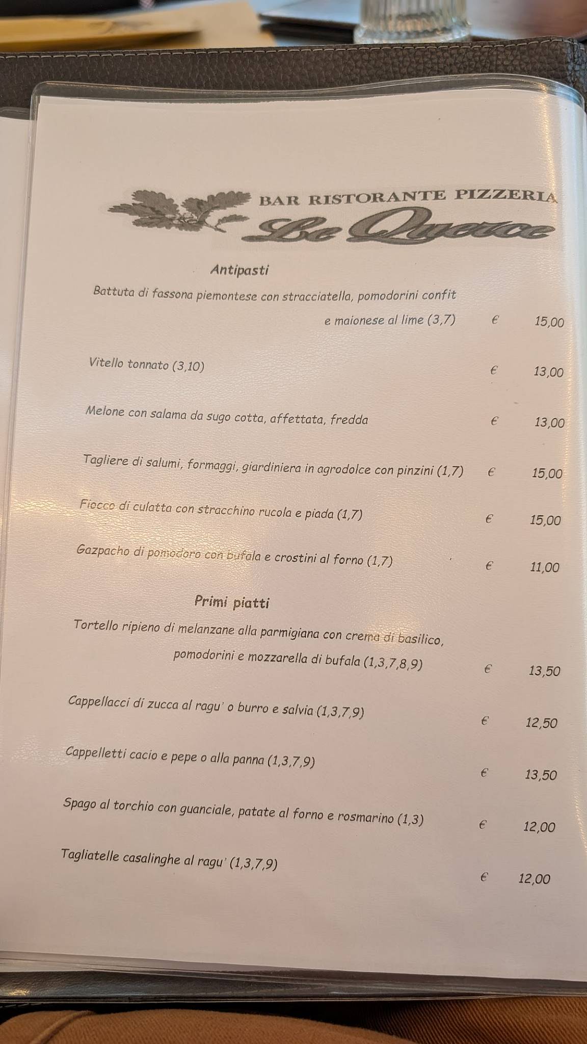 Menu di Ristorante Pizzeria Le Querce 