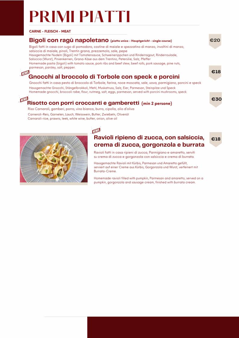 Menu di Ristorante Pizzeria Villa Cian 