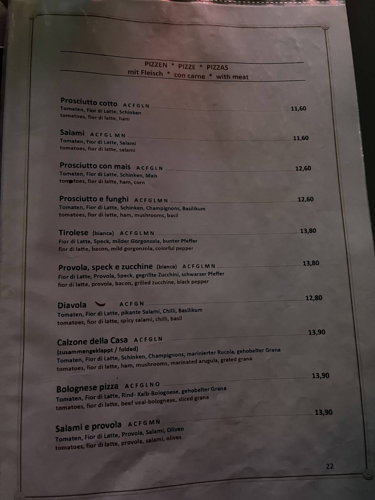 Menu de Sasso D'Oro