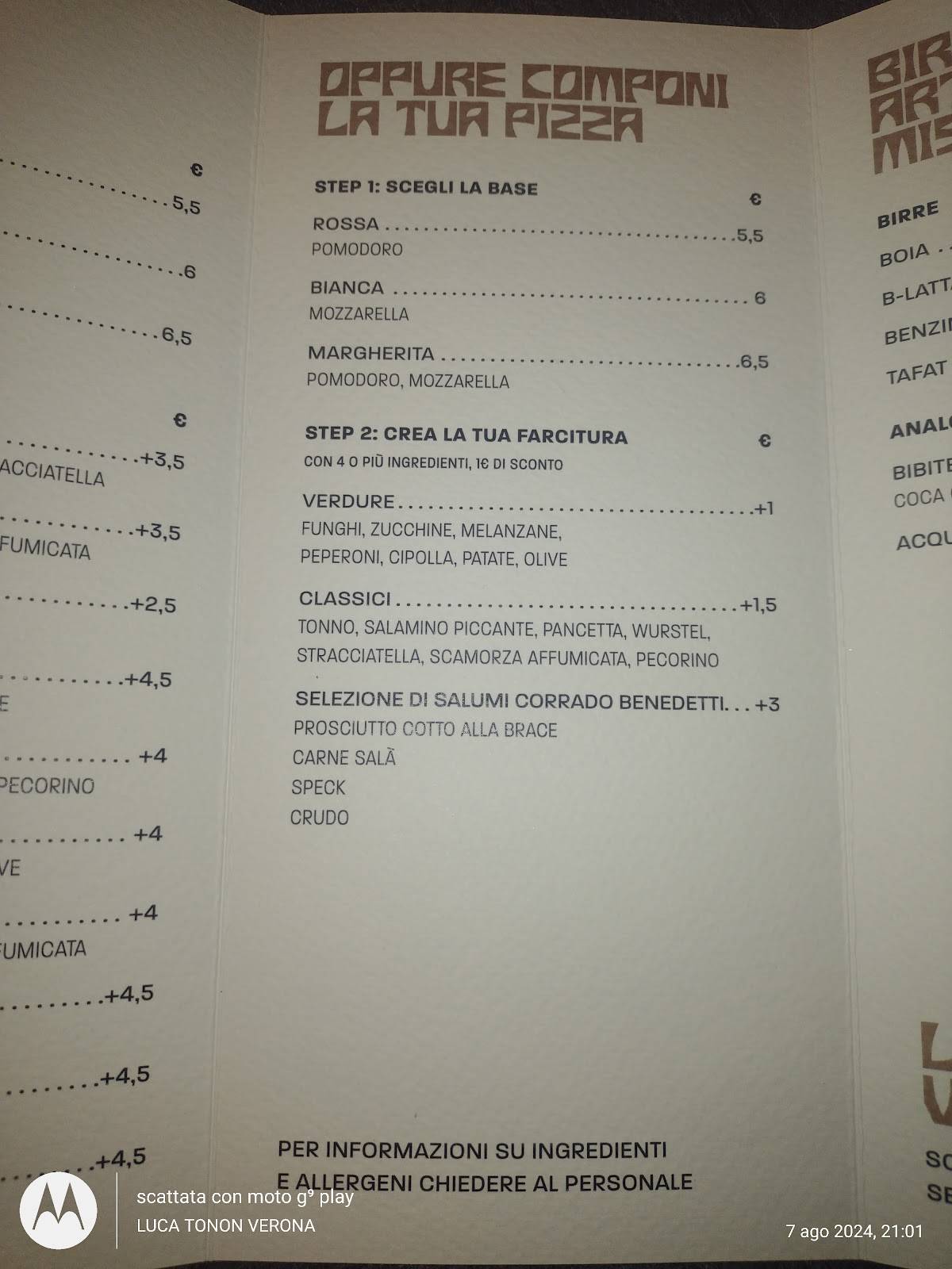 Menu di Pizzeria Semplice di Luca Gianlorenzi 
