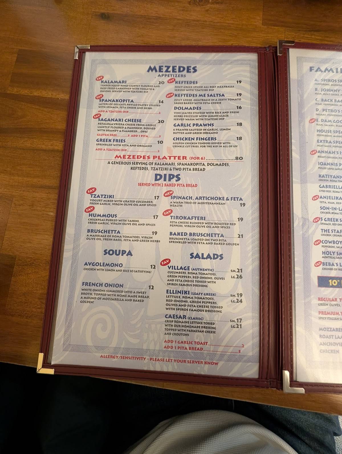 Menu de Spiros Pizza on 17th Calgary