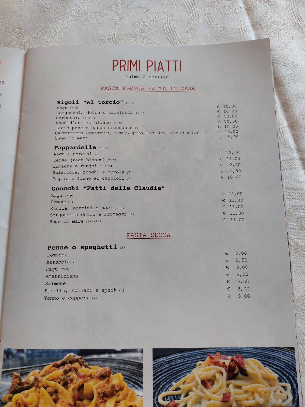 Menu di TRATTORIA PIZZERIA LA VOLPE 