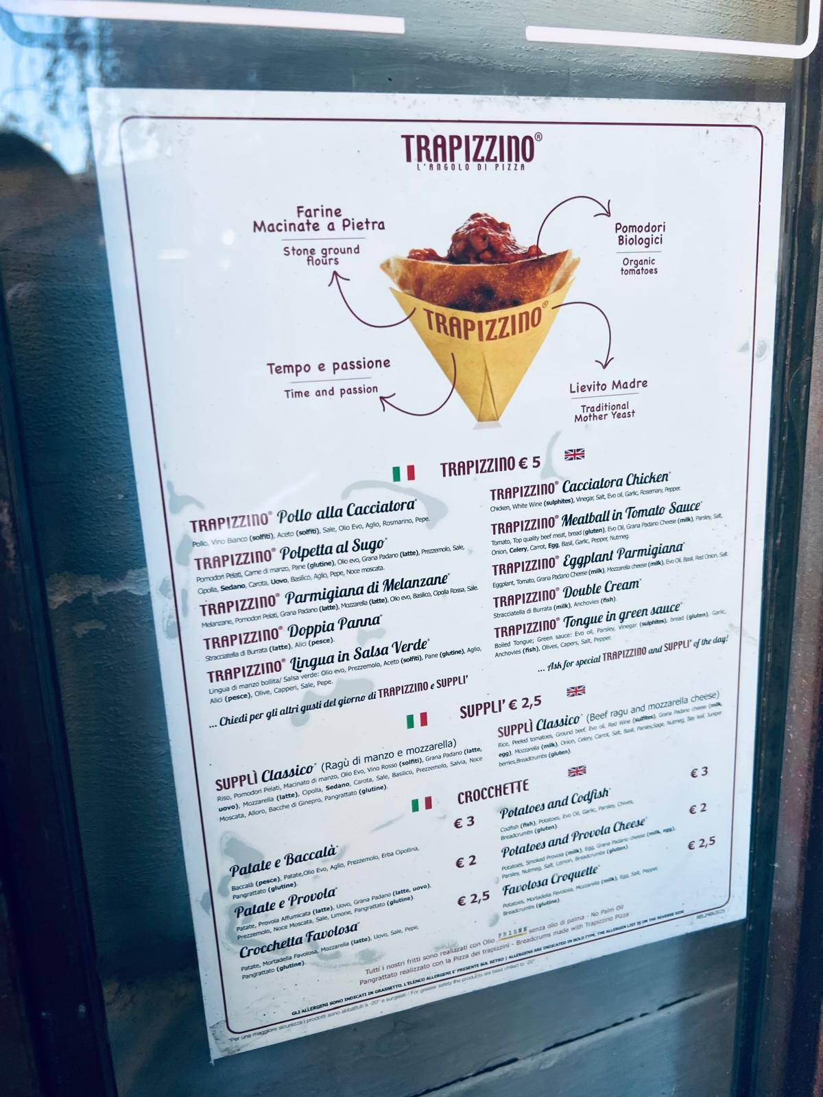 Menu di Trapizzino Trastevere 