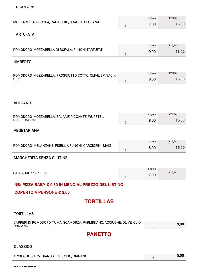 Menu di Pizzeria al Rustico 