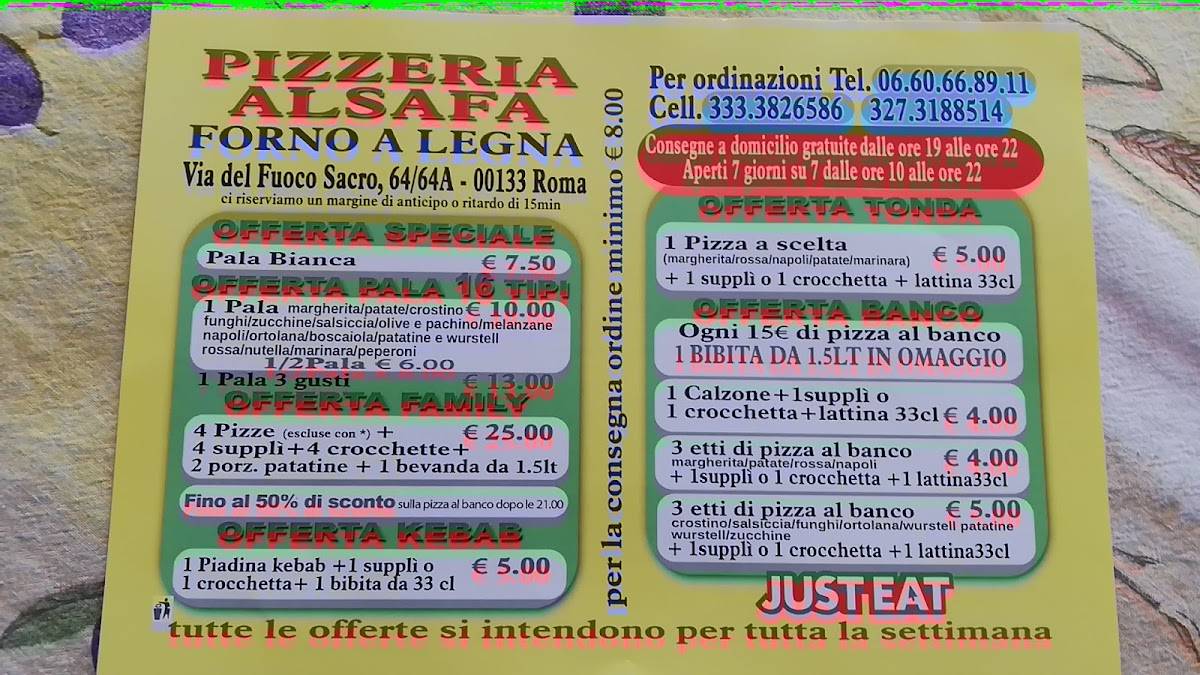Menu de Pizzeria alsafa