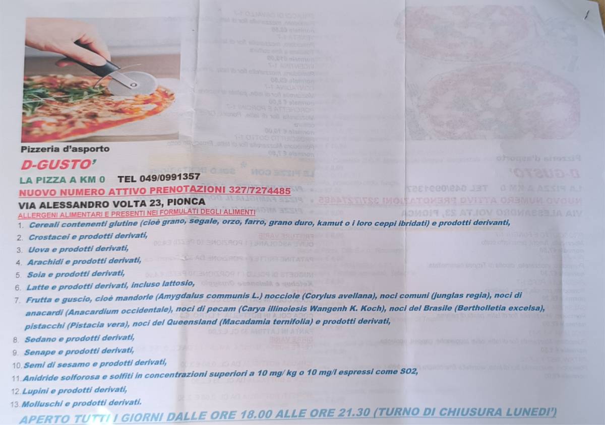 Menu di d-gusto La Pizza A km.0 