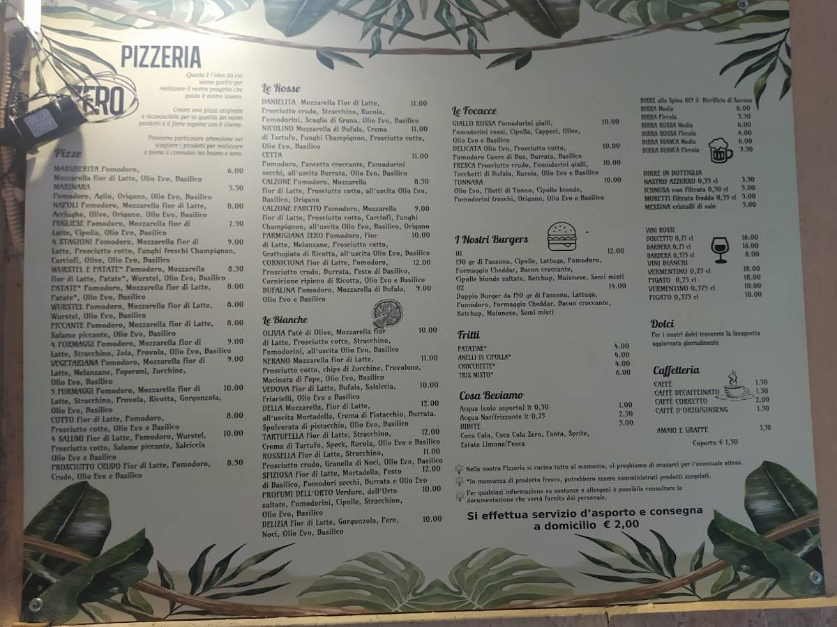 Menu di Pizzeria zero 
