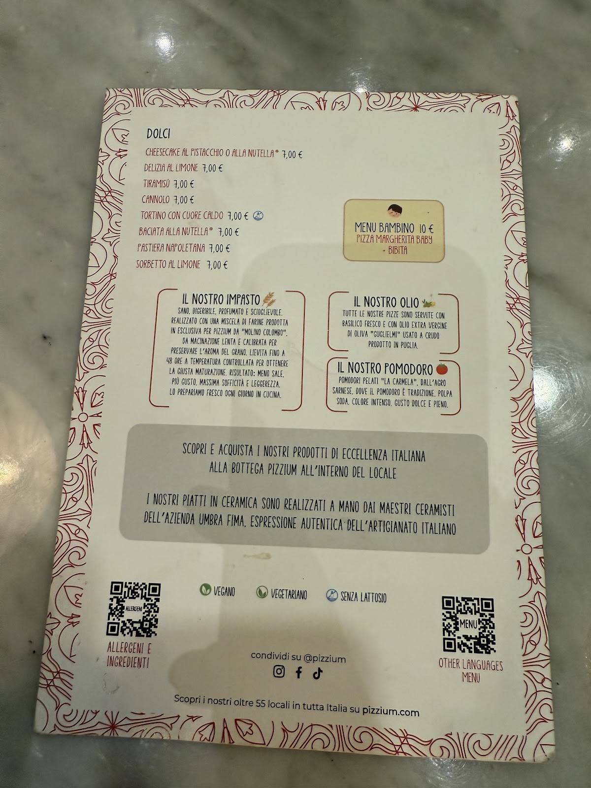 Menu di Pizzium 