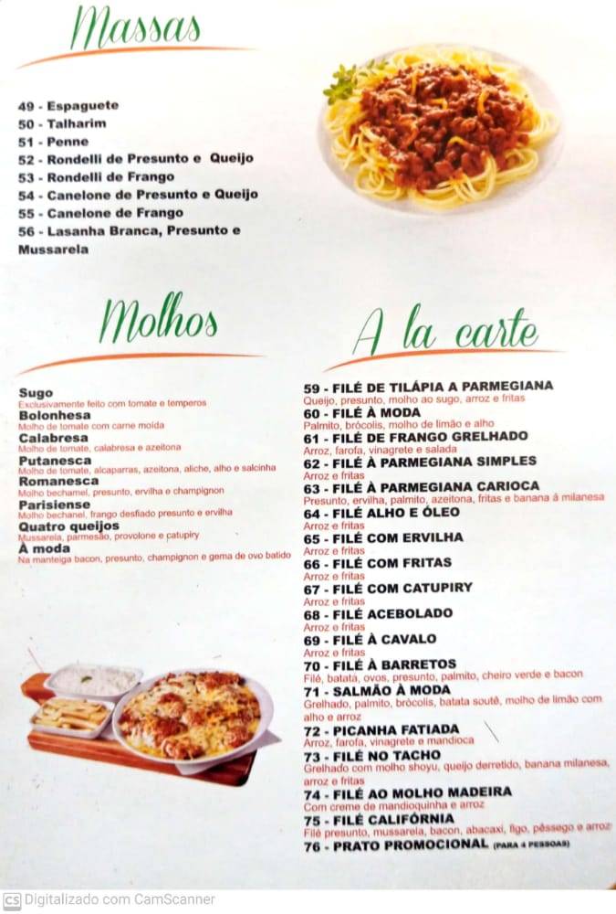 Pizzos Pizza e Restaurante cardápio
