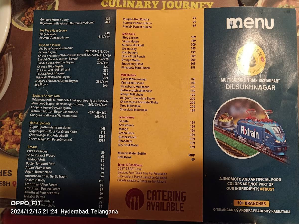 Platform 65 The Train Restaurant - Dilsukhnagar menu