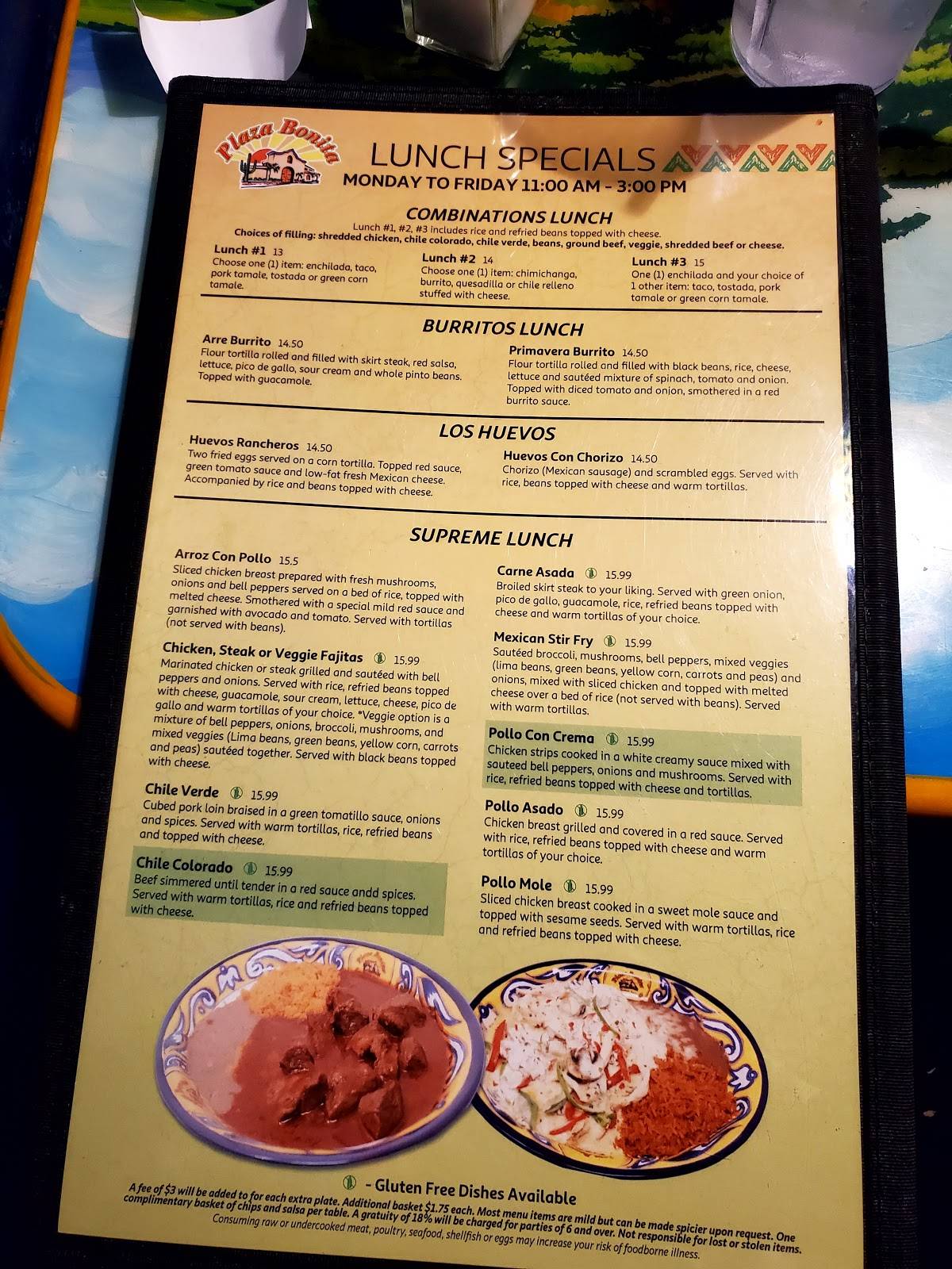 Menu at Plaza Bonita Restaurant, Tusayan, 352 AZ-64