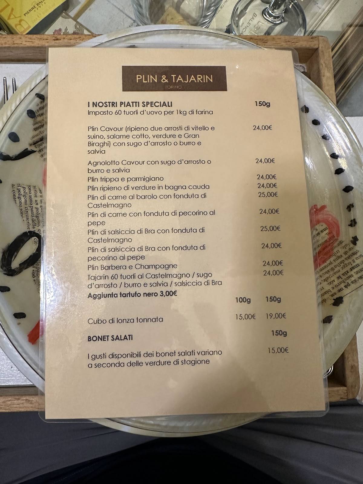 Menu di Plin e Tajarin 