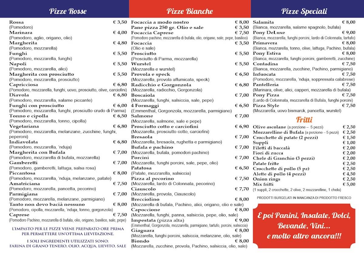 Menu di Ponypizza PinetaSacchetti 