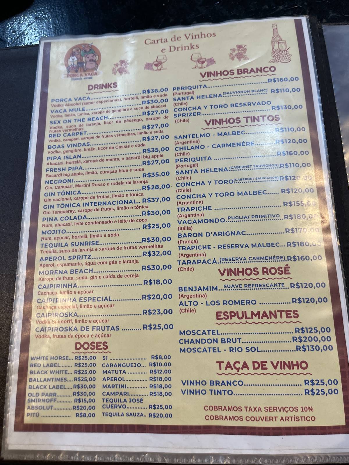 Porca Vaca cardápio