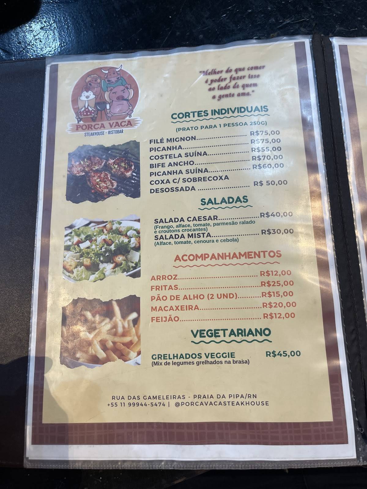 Porca Vaca cardápio