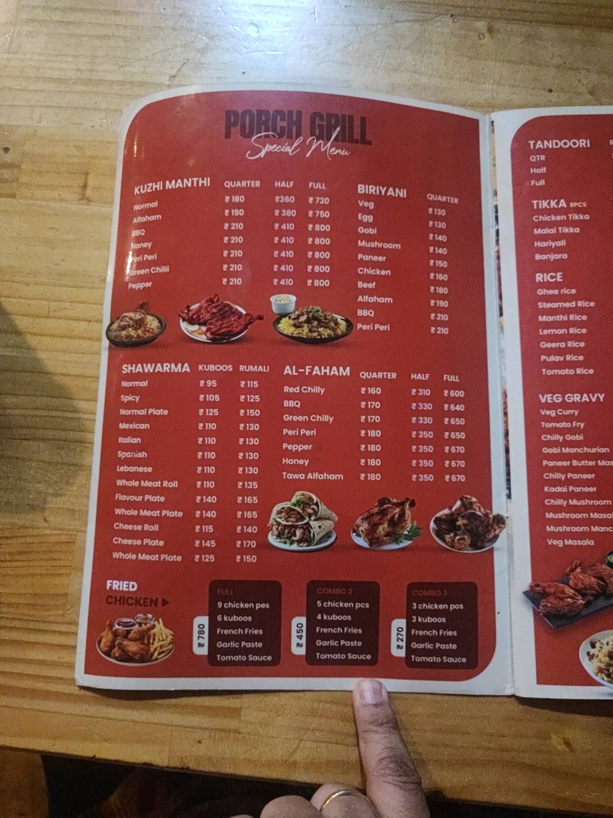 Porch Grill menu
