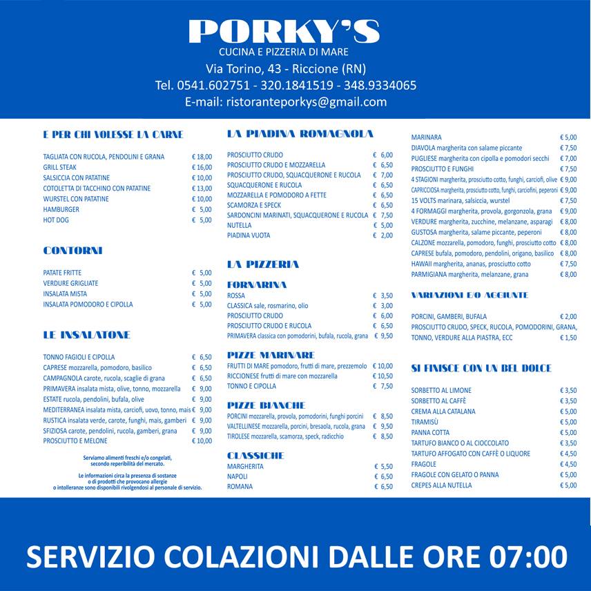 Menu di Porky's 