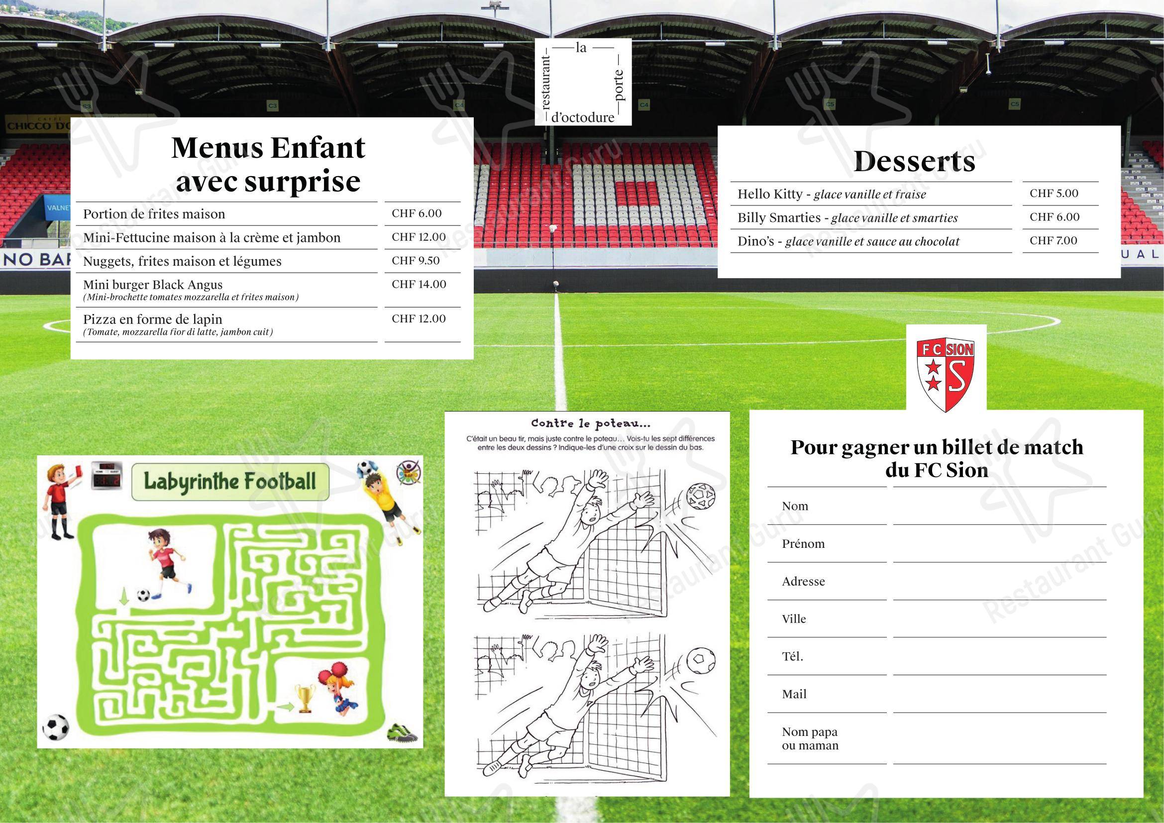 Menu di Hotel Restaurant La Porte d'Octodure - Основное меню