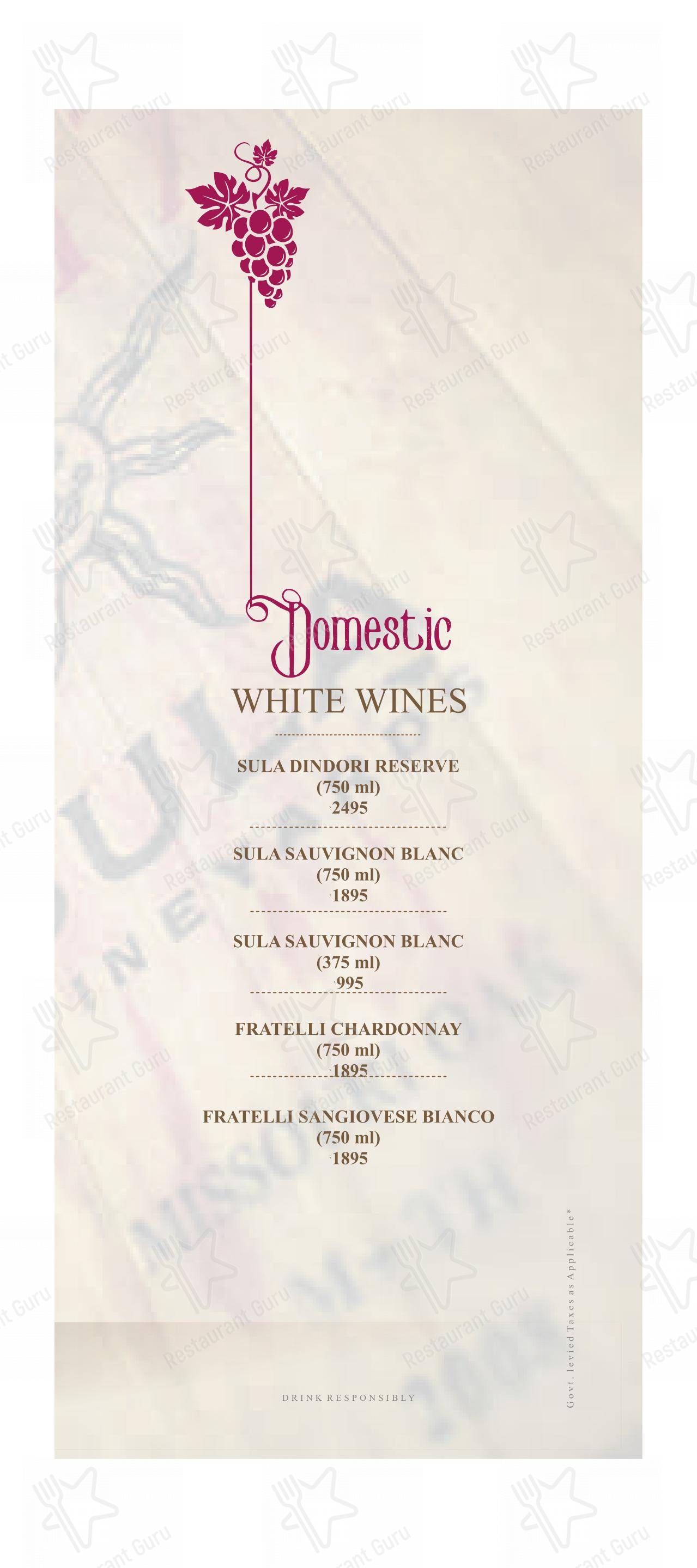 Portico Restaurant - Menu bar