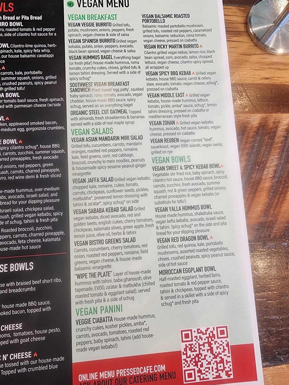 Menu at Pressed Cafe Burlington, Burlington