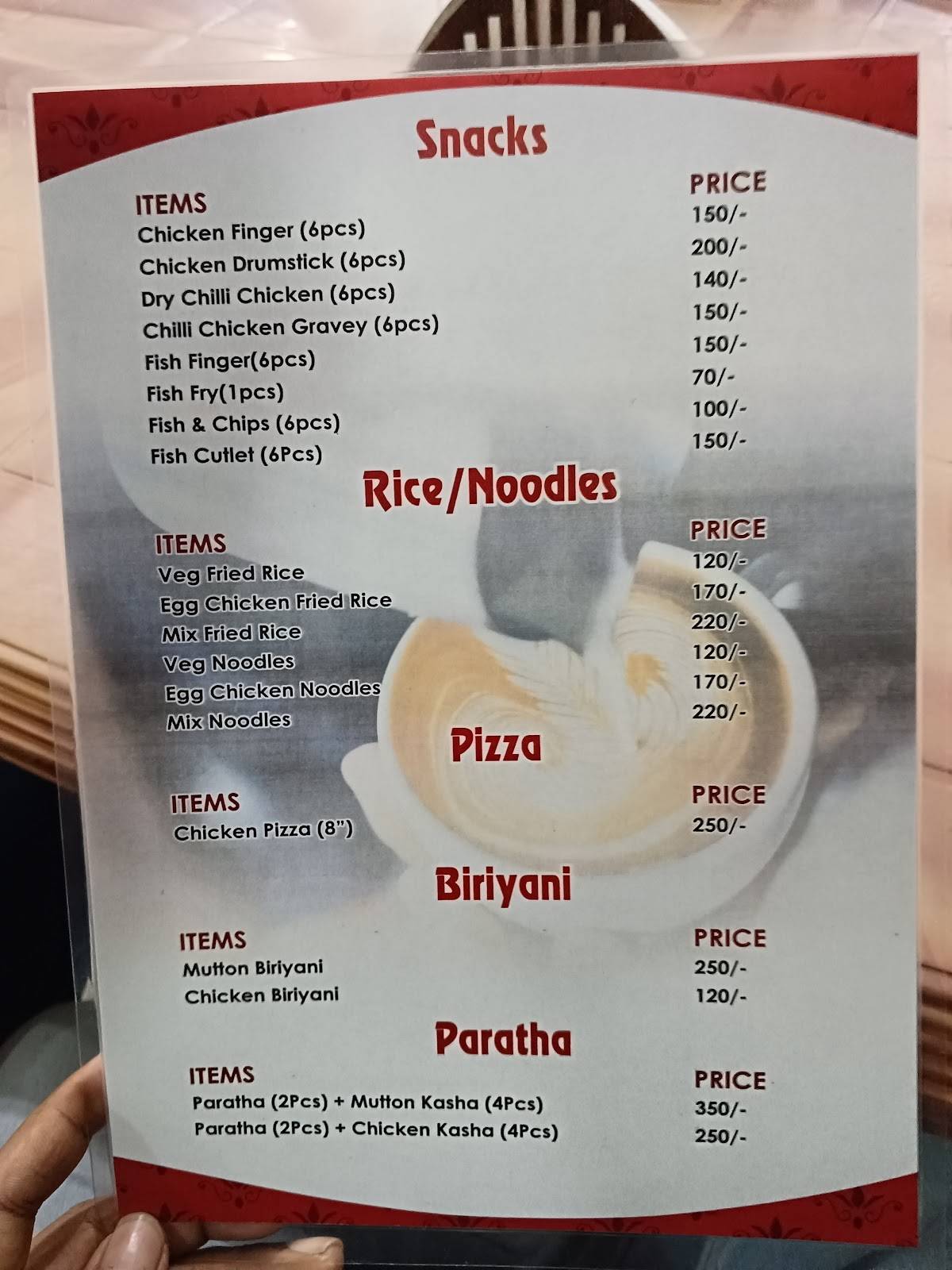 Prithak Cafe menu
