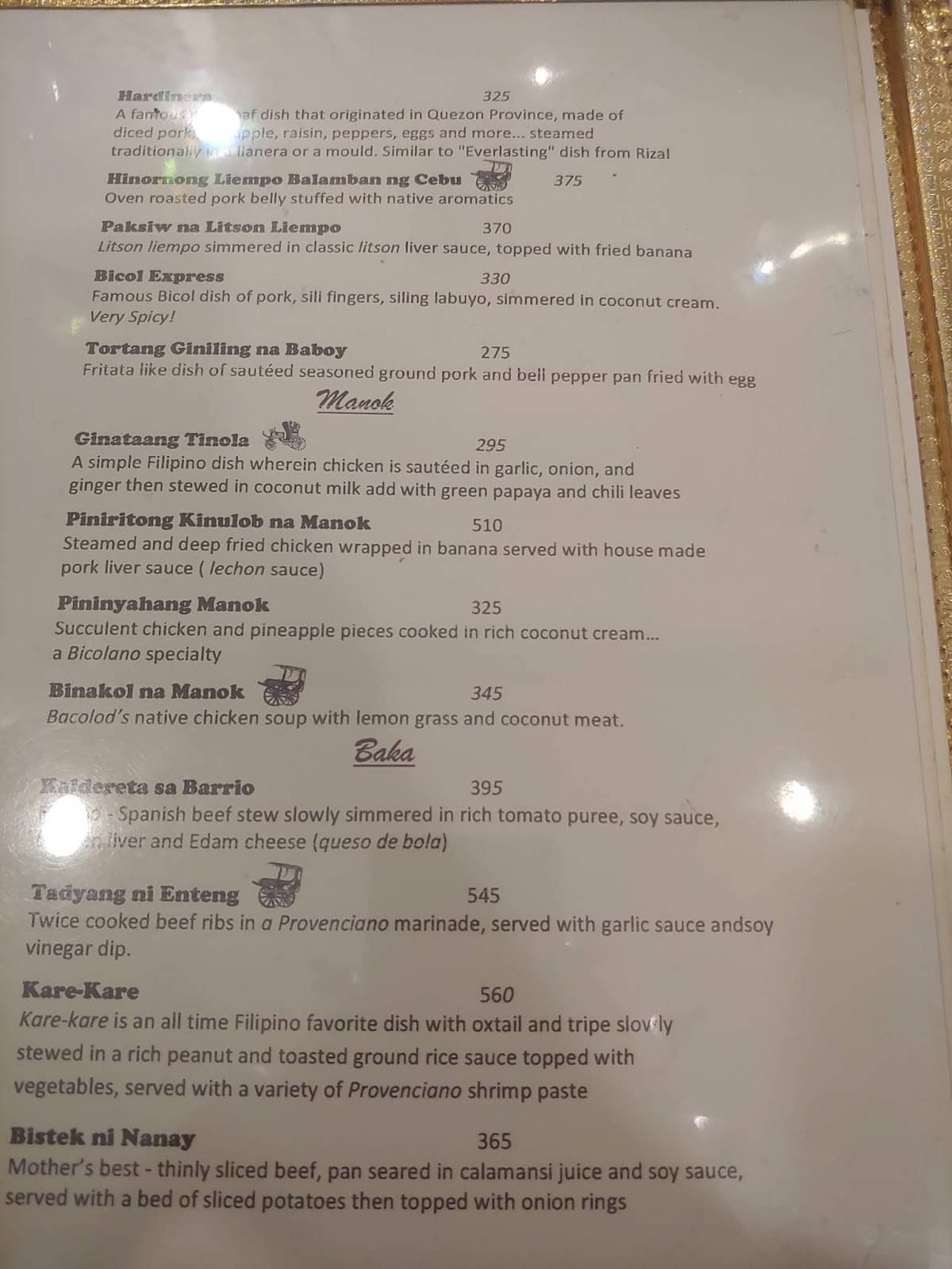 Menu at Provenciano restaurant, Quezon City