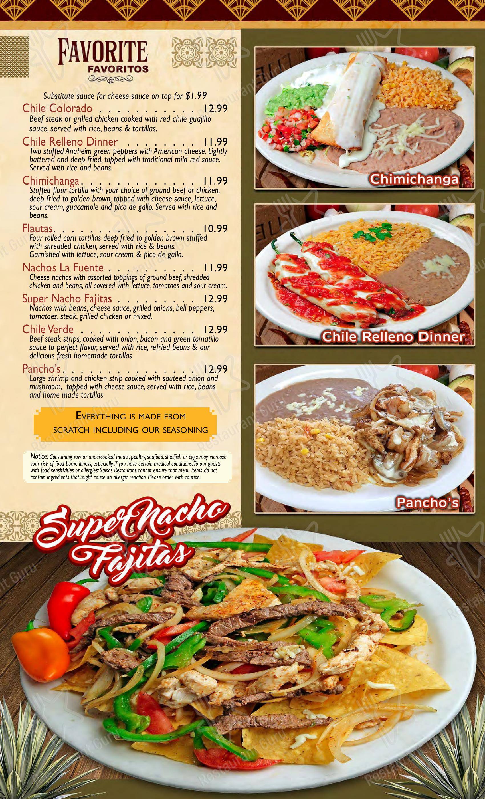 Menu at Las Fuentes Mexican Restaurant, Pryor