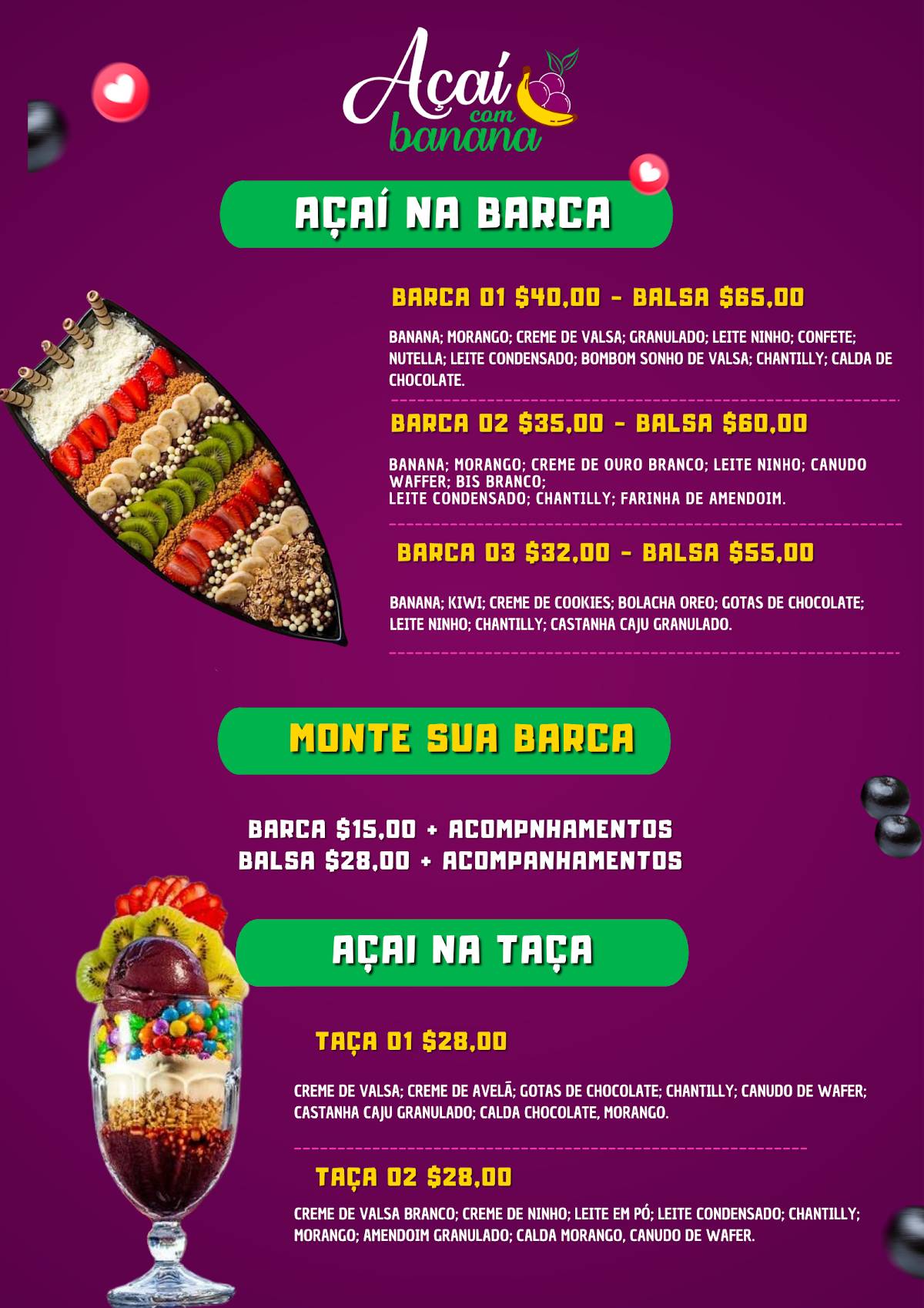Açaí com Banana cardápio