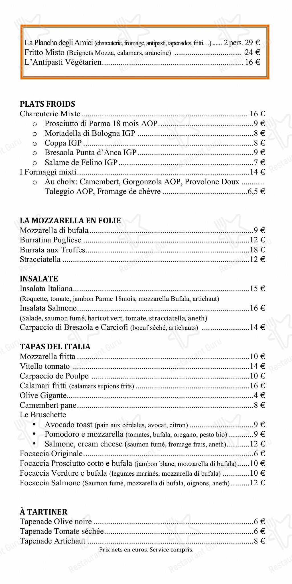 Крафт меню pour Amici - Bar à vins italiens dans Paris