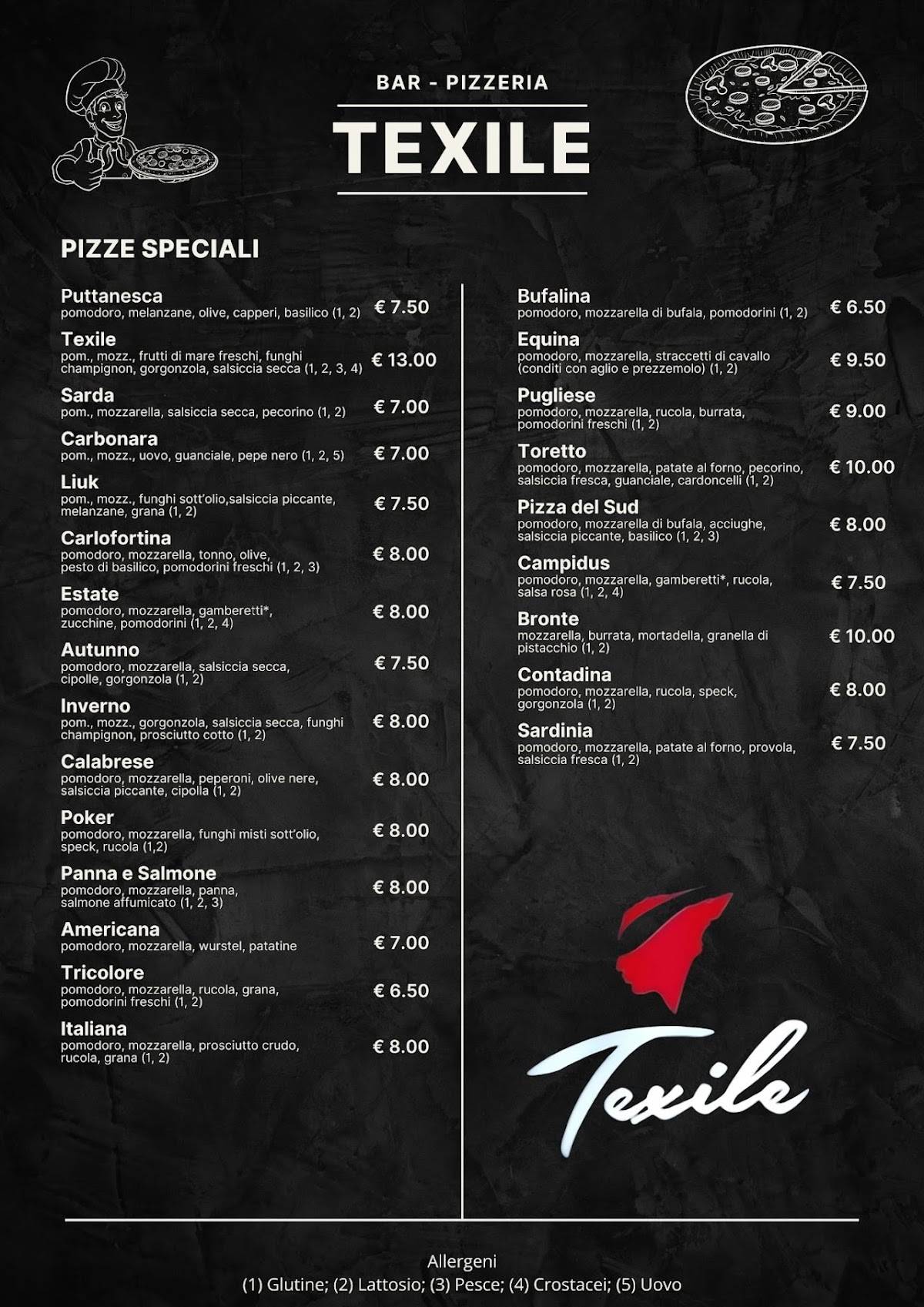 Menu di Bar pizzeria Texile 