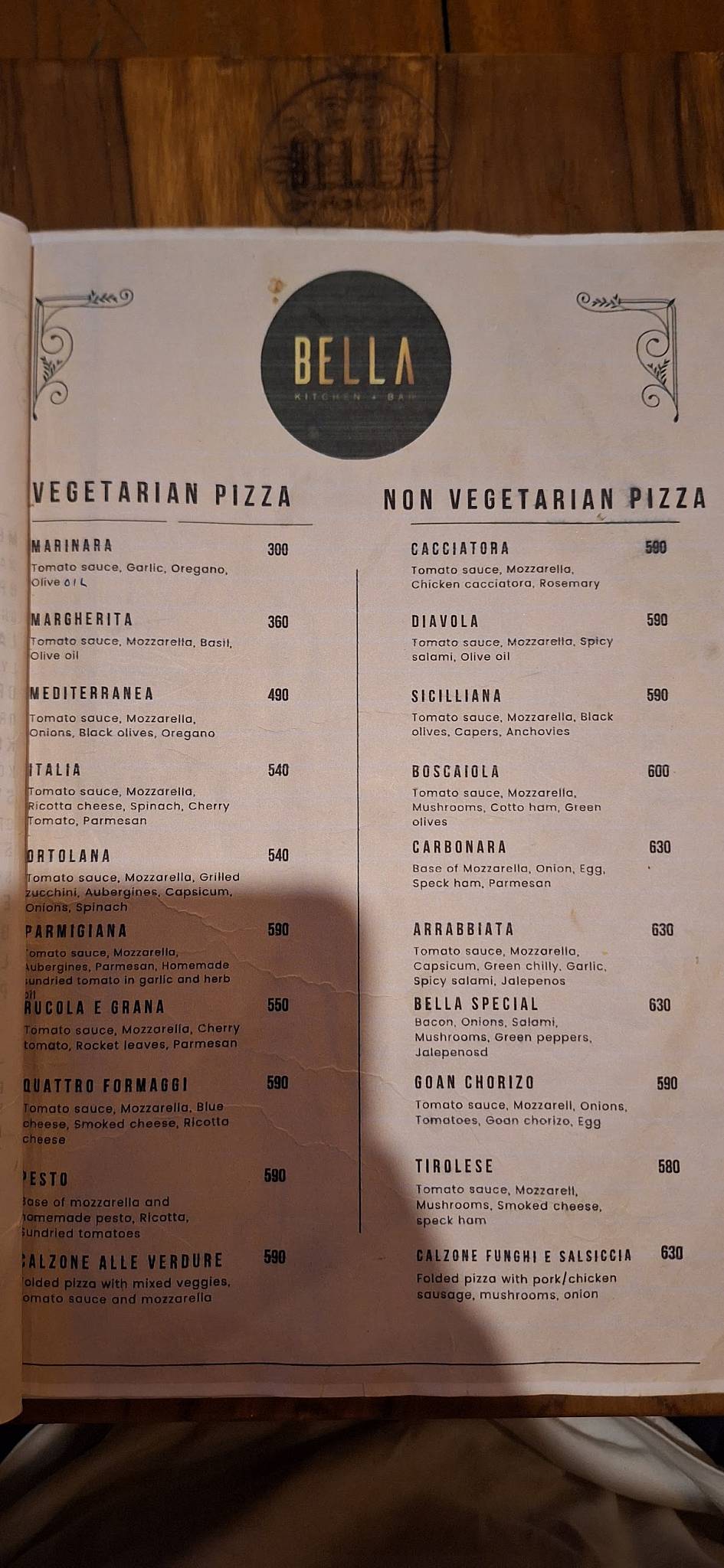 Bella kitchen & Bar menu