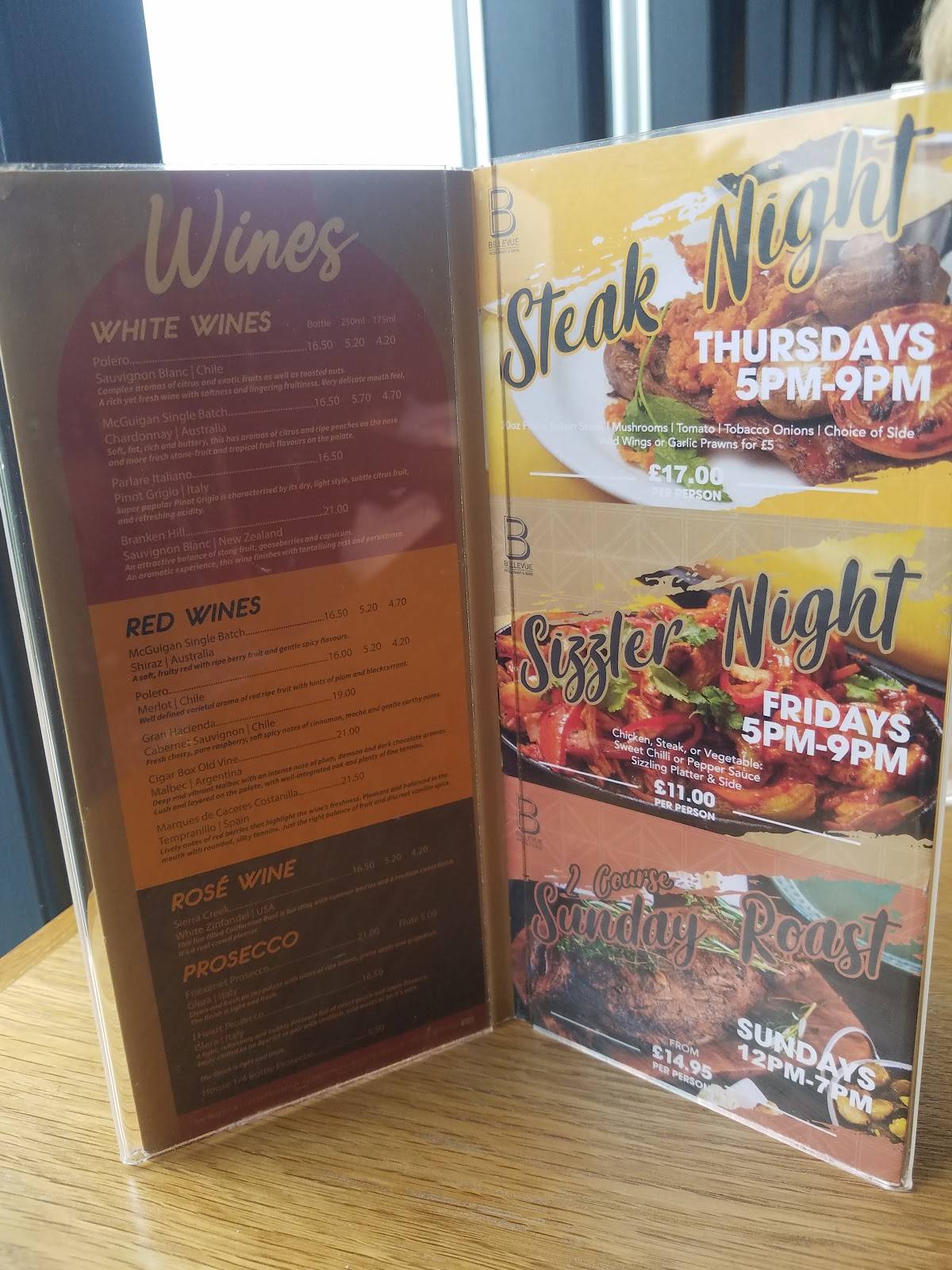 Menu at Bellevue Arms pub & bar, Glengormley