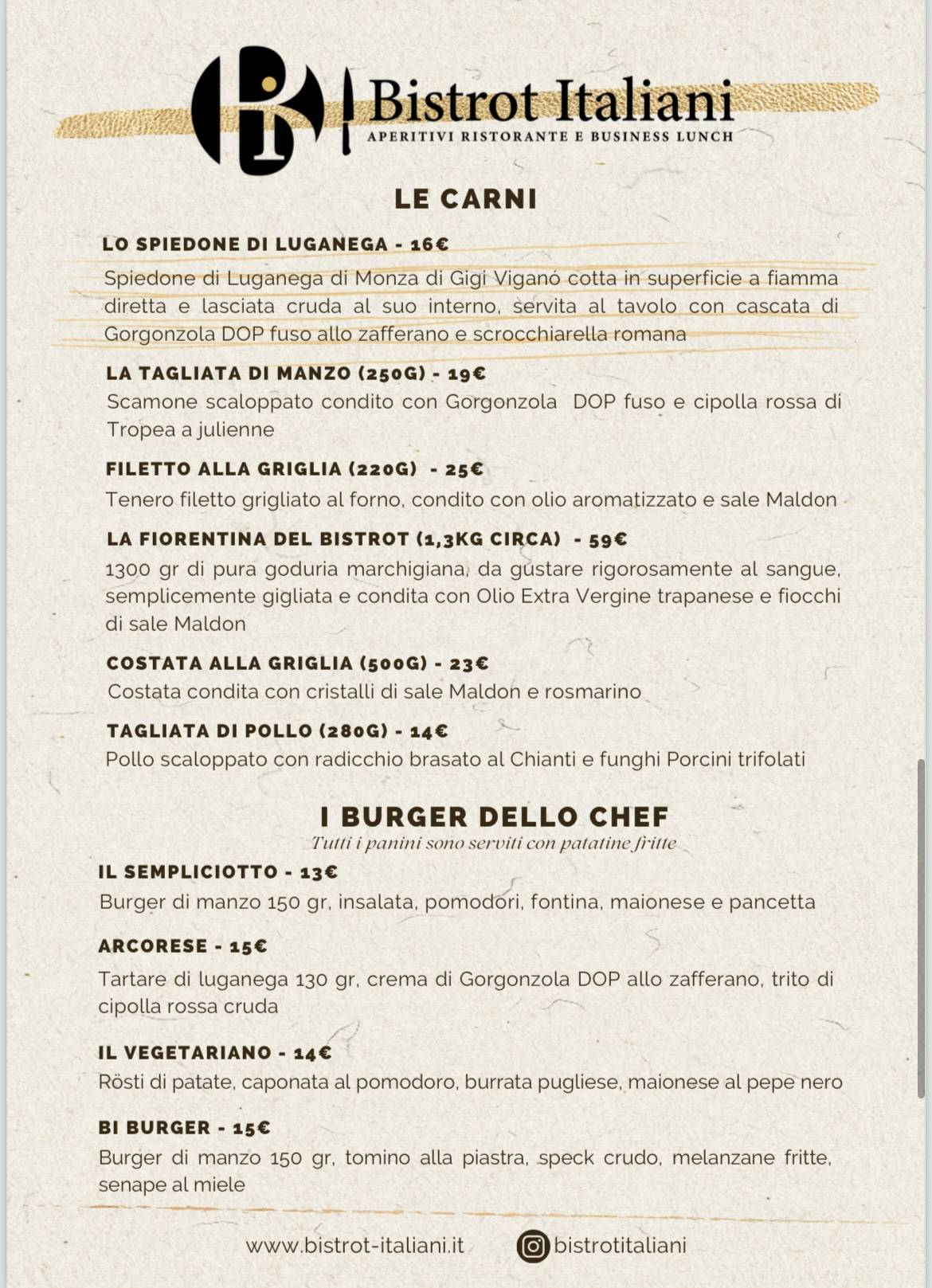 Menu di Bistrot Italiani 