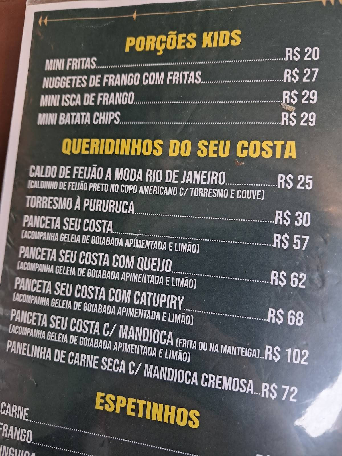 Boteco Seu Costa cardápio