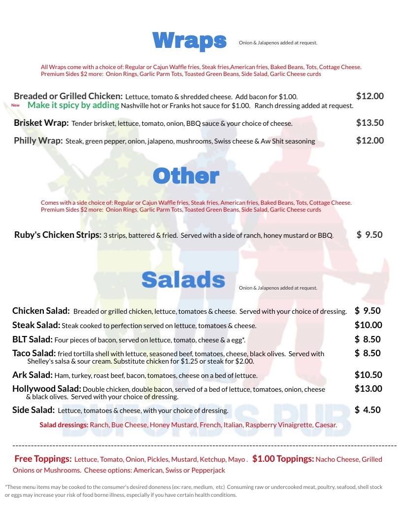 Menu at Buford’s pub & bar, Sadorus