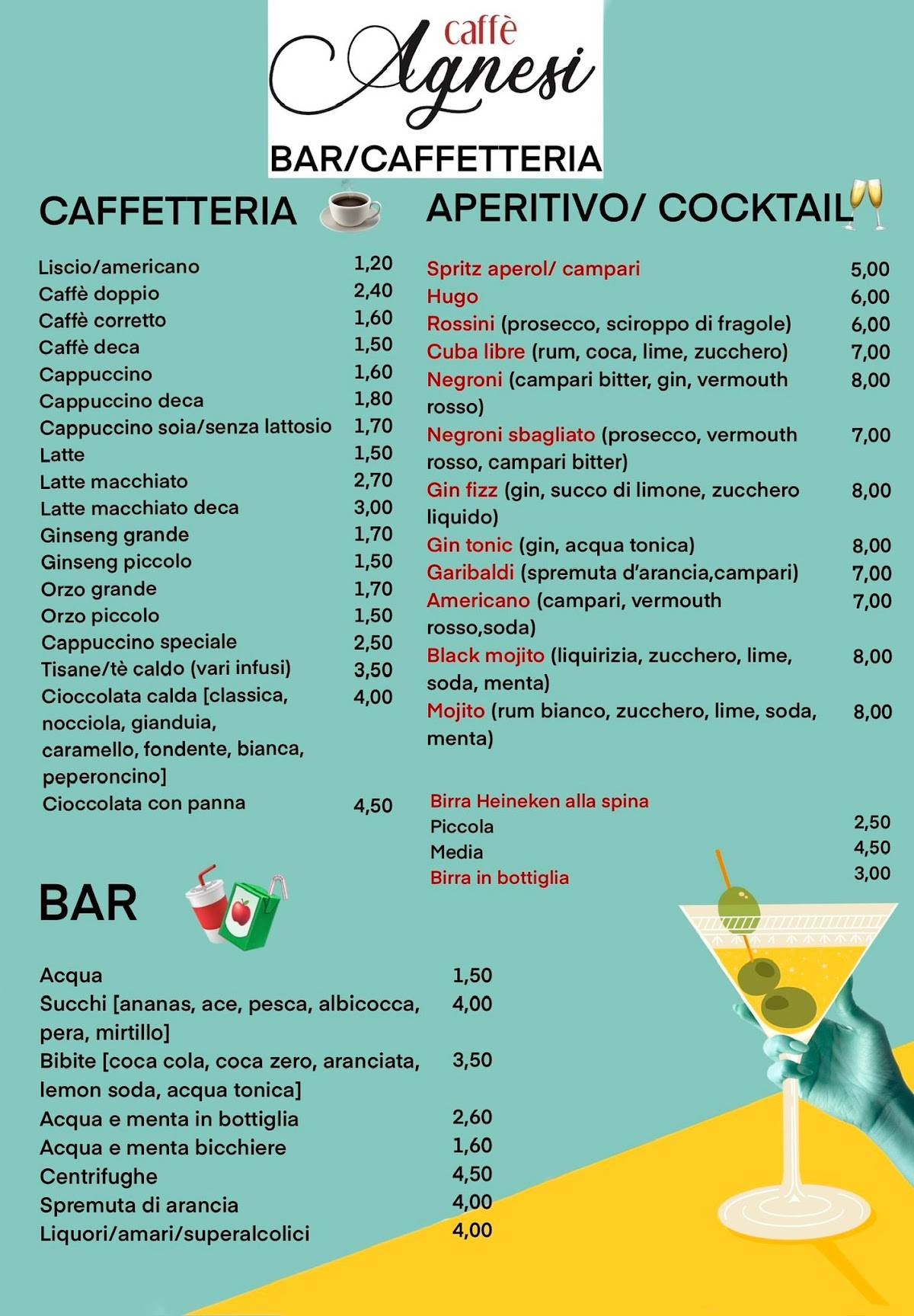 Menu di Caffè Agnesi 