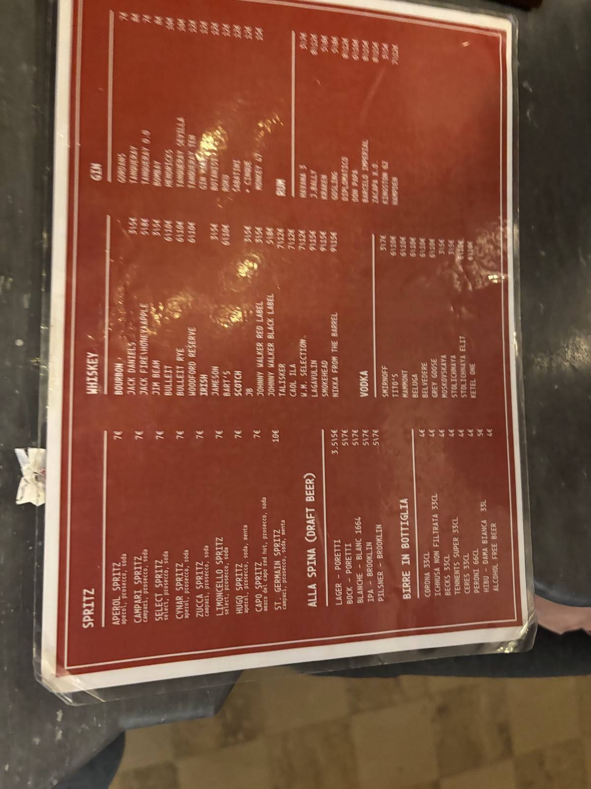 Menu de Caffé del Cinque