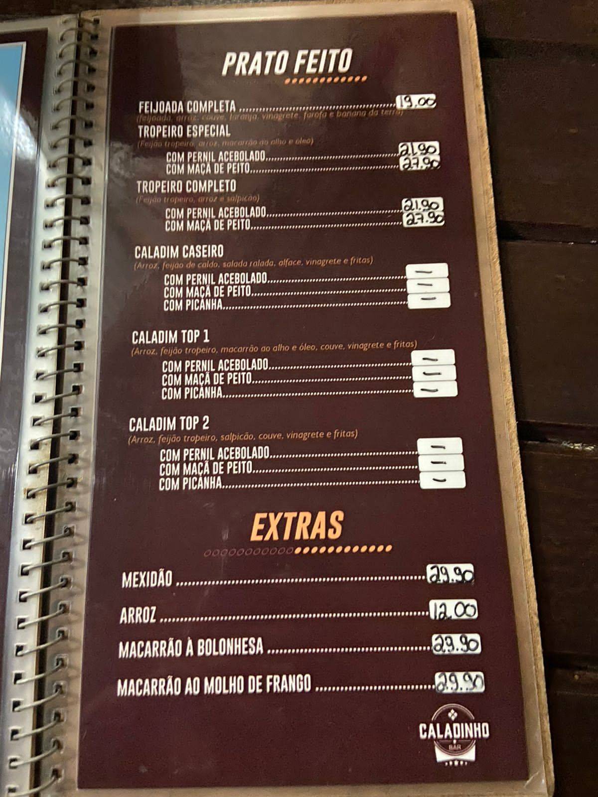Caladinho Bar cardápio