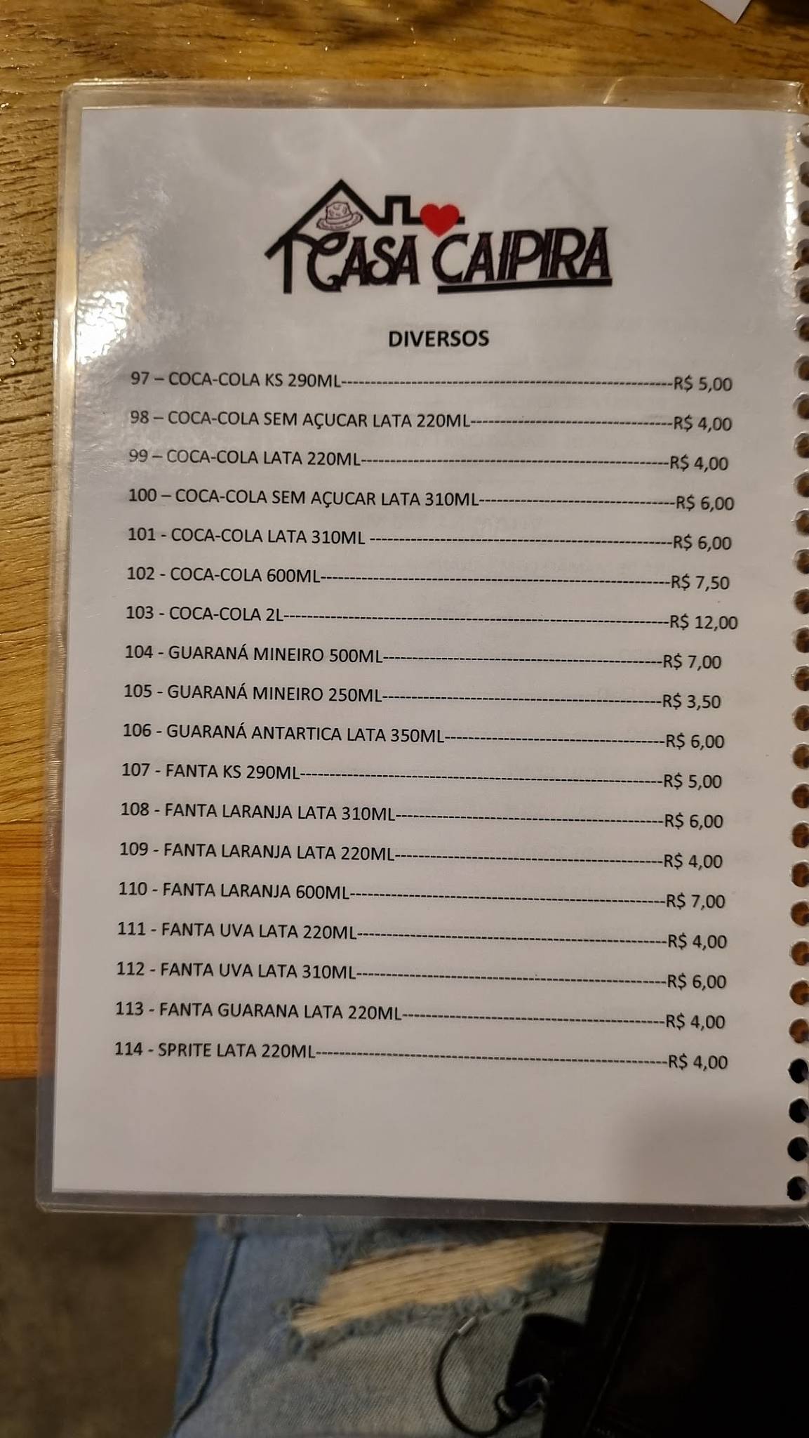 Casa Caipira cardápio