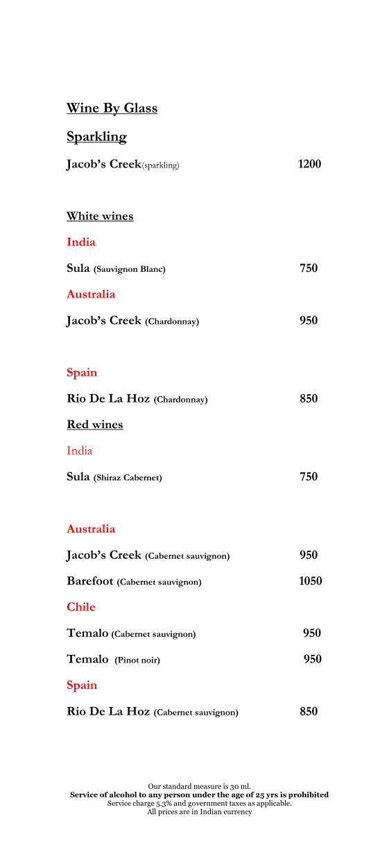 Connexions - Crowne Plaza menu