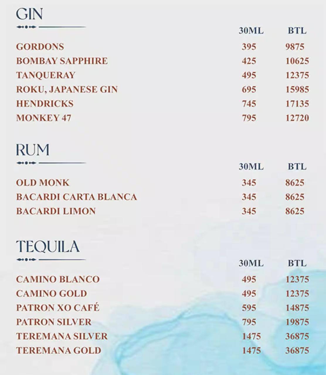 DIAZ Pool Club & Bar , Goa menu