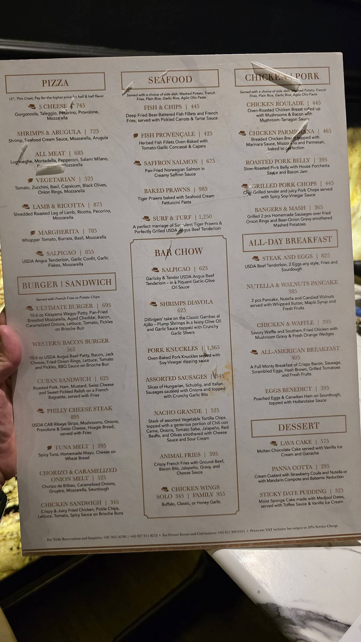 Menu at Dillingers 1903 Steak and Brew pub & bar, Makati
