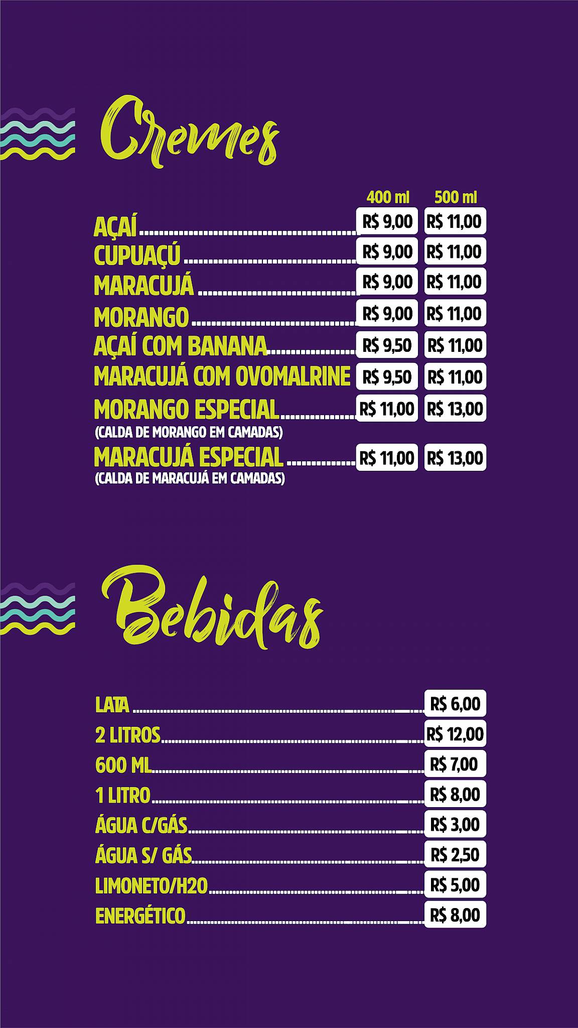 Duda Açaí cardápio