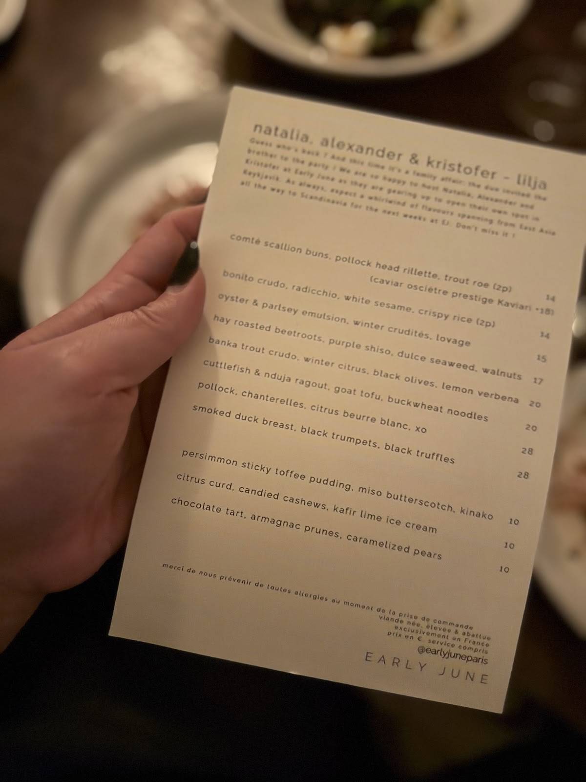Menu de Early June