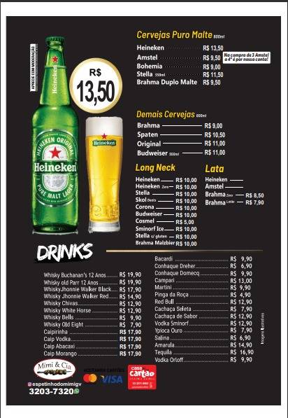 Espetinho Mimi e Cia cardápio