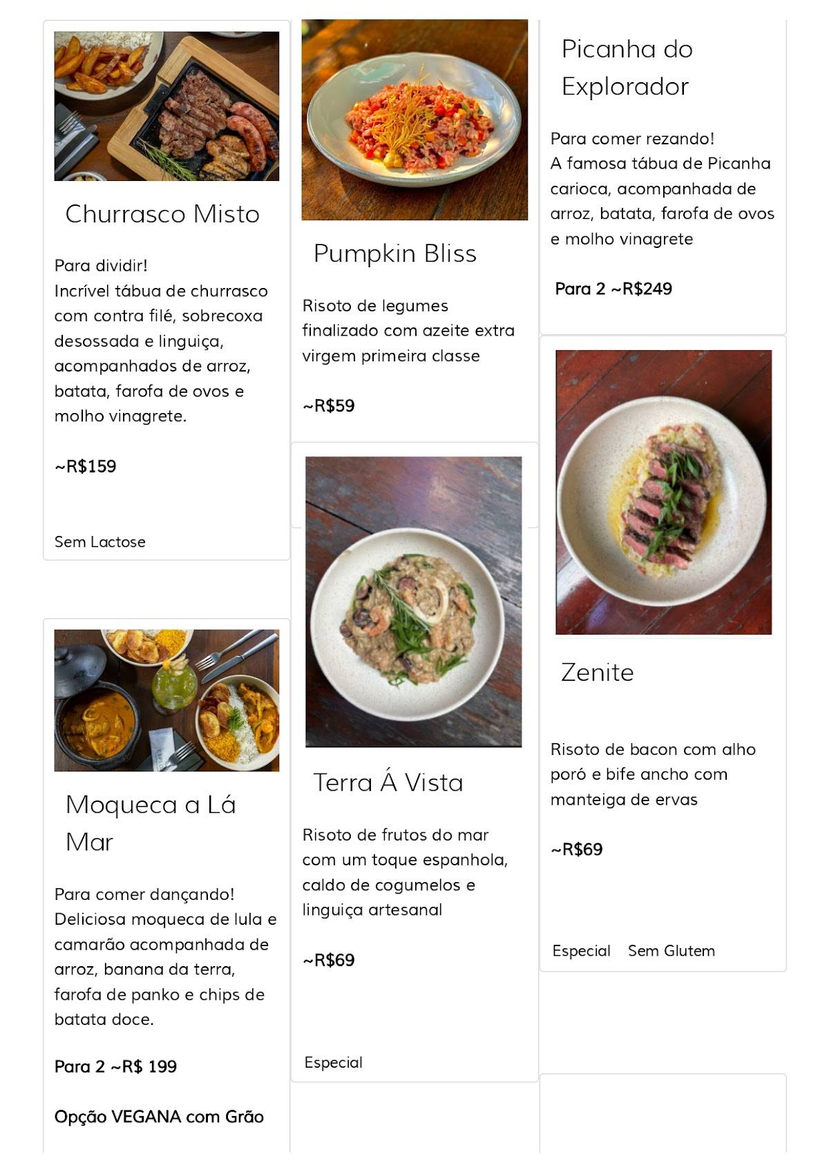 Explorer Bar cardápio