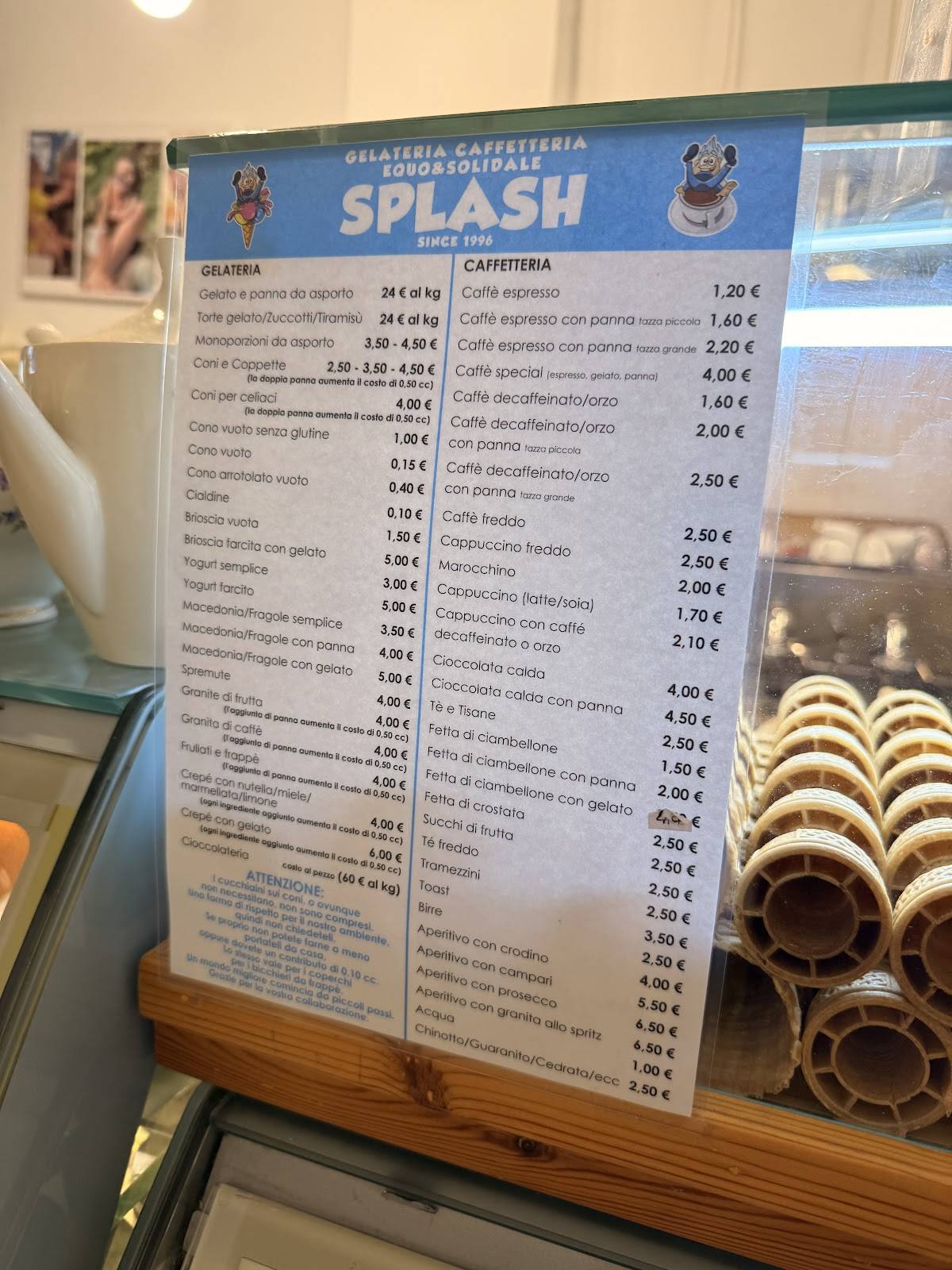 Menu de Gelateria Splash