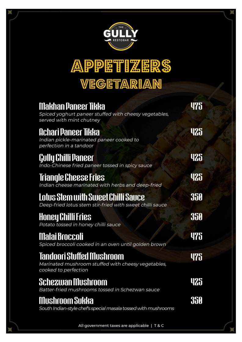 Gully Baar menu