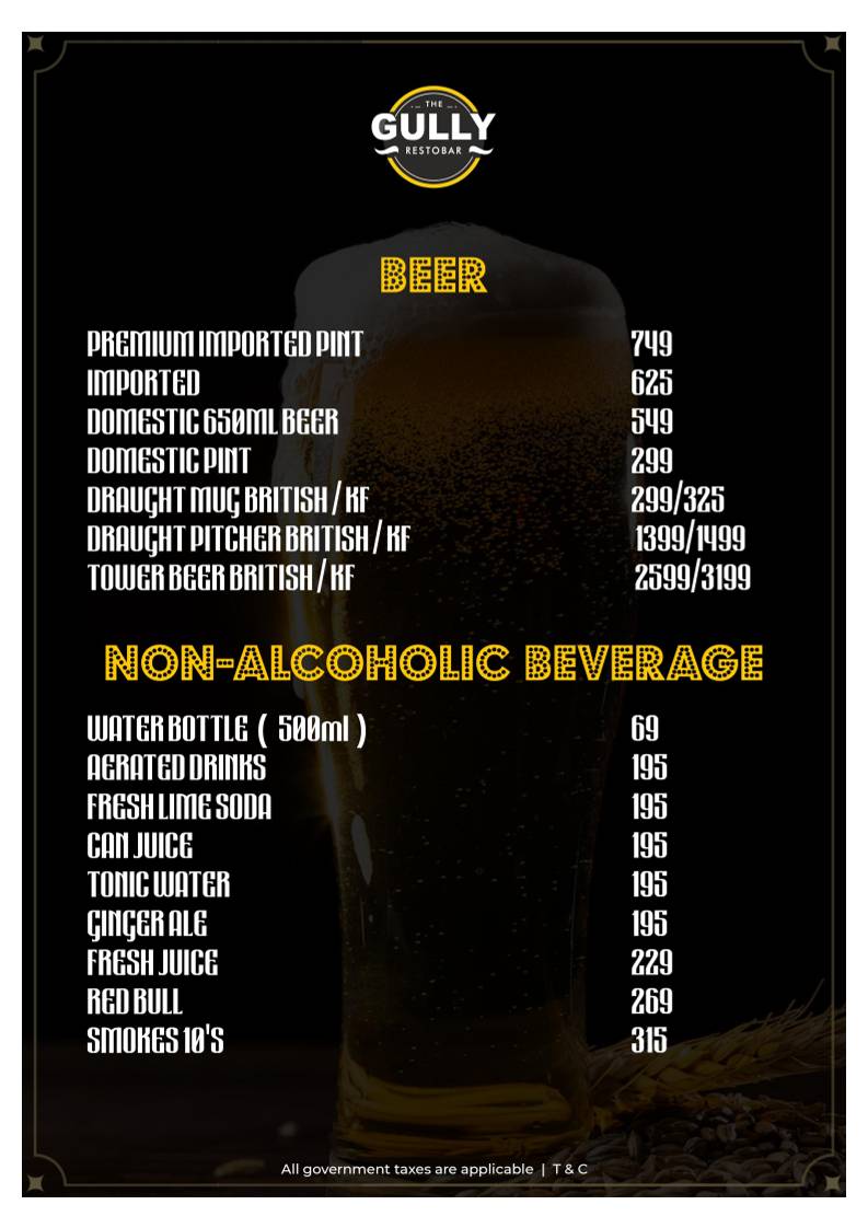 Gully Baar menu