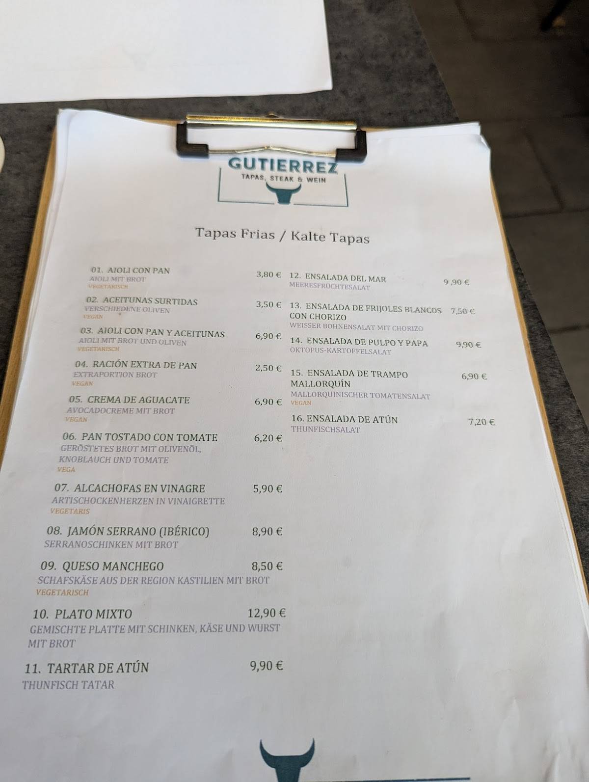Menu de Gutierrez